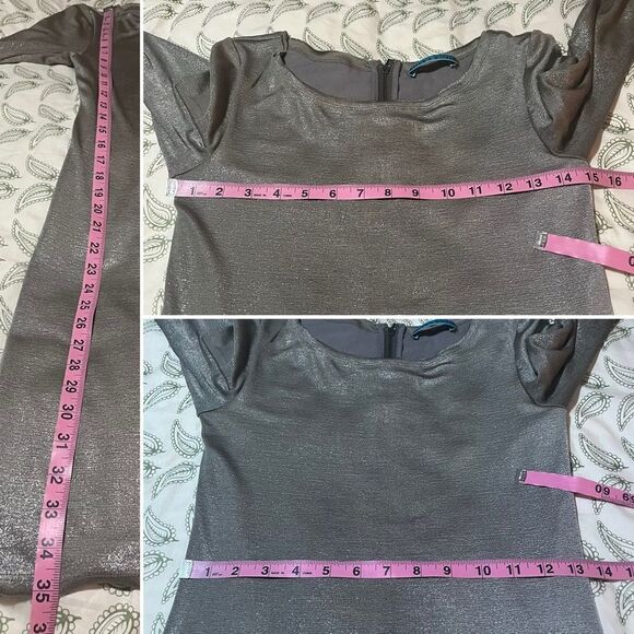 Alice + Olivia Champagne Silver Tabitha Bodycon Mini Dress Long Sleeve Shimmer S - Picture 10 of 10